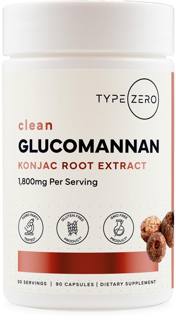 Tip Zero Clean Glucomannan Extract de rădăcină Konjac (90 capsule) (1,800 MG per servire) - 30 Servings, non-GMO, gluten gratuit