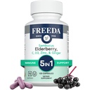 FREEDA Sambucus Elderberry cu vitamina C, zinc, vitamina D3 și ghimbir - 5 în 1 supliment de suport imun antioxidant vegetal pentru femei și bărbați - Gluten capsule Elderberry gratuit adult, Statele Unite ale Americii Made (120 Conte)
