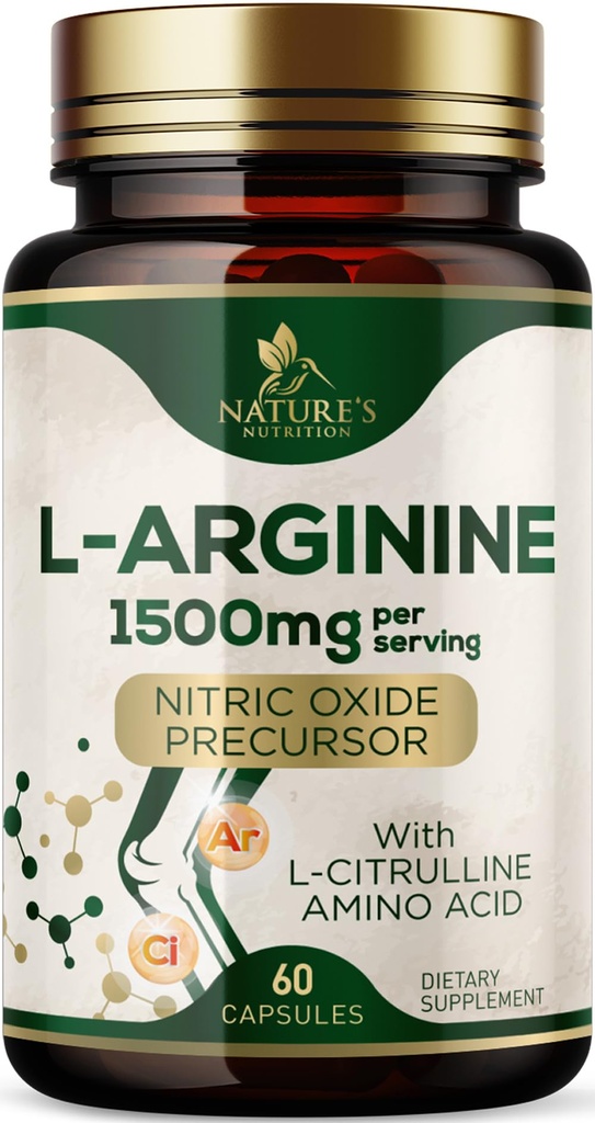 L-Arginina supliment suplimentar de putere cu L-Citrulina - Muscle Supporting Natural Nitric oxid precursor Booster - Heart Health Support - Aminoacid Energy Blend pentru bărbați, Statele Unite ale Americii îmbuteliate - 60 capsule