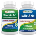 Cele mai bune naturale Vitamina B1 ca Tiamină Mononitrat 100 mg & Acid folic 1000 mcg