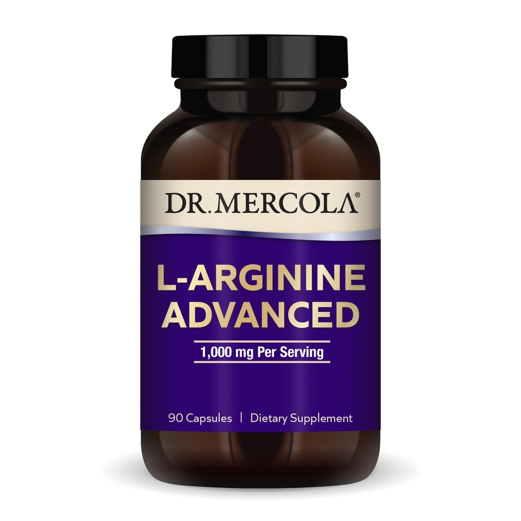 Dr. Mercola L-Arginine Advanced, 30 Servings (90 capsule), 1000 mg Per Serving, Supliment alimentar, Sustine producerea de energie, non-GMO