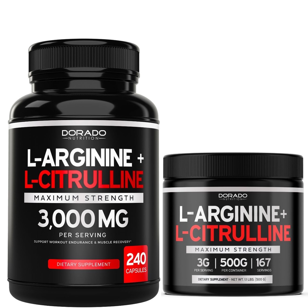 L Arginine L Citrullin (240 Count) - Nitricoxid de sulf pilula pentru rezistenta si rezistenta la rezistenta si L Arginine L Citrullina (3g) - Nitricoxid de pudra pentru performanta si rezistenta - Vegan & SUA Made