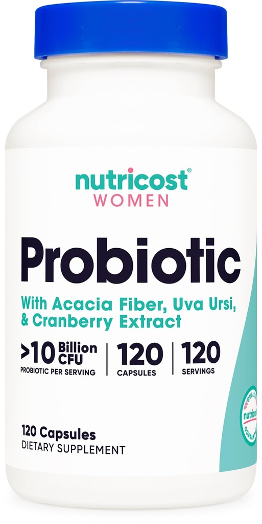 Nutricost Probiotic pentru femei 10 miliarde CFU, 120 capsule - Complex cu Acacia Fiber, Uva Ursi & Extract de afine, non-GMO & Gluten gratuit