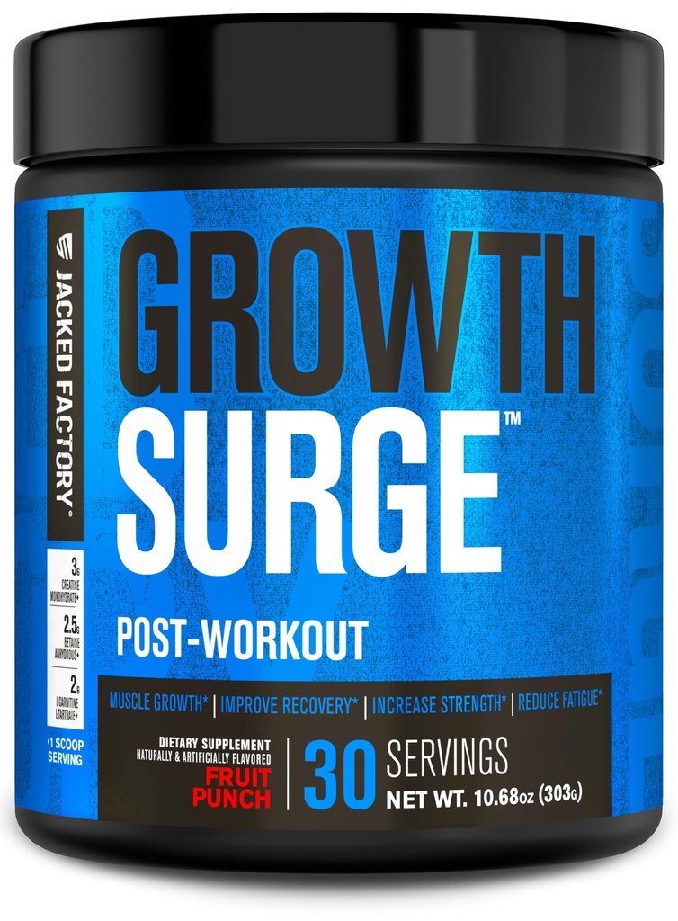 Jacked Factory Surge Creatine Post Workout w/L-Carnitina - Zilnic Muscle Builder & Recovery Supplement with Creatine Monohidrat, Betaine, L-Carnitine L-Tratrate - 30 Servings, Fruit Punch