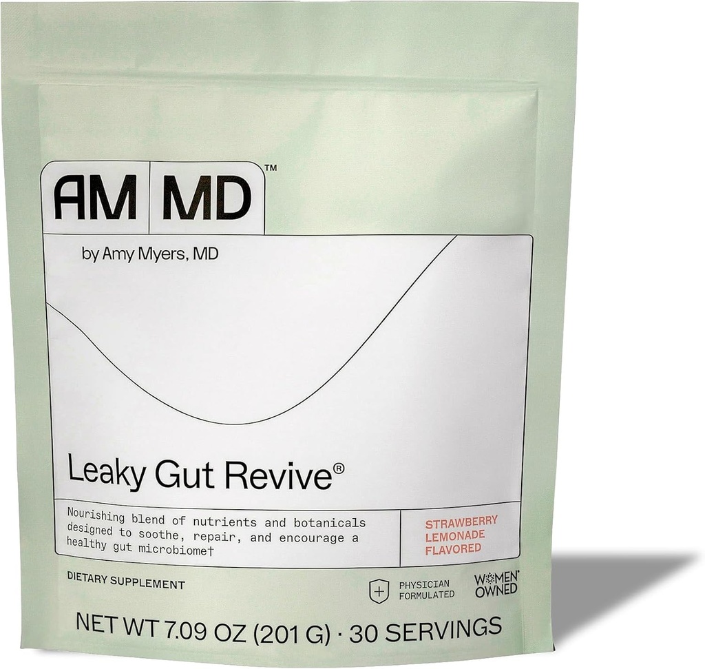 Amy Myers MD Leaky Gut Revive - Gluten-Free & non-Dairy - Blend botanic pentru suport sănătos Gut - GI Suport de sănătate cu fibre prebiotice - Lemonade căpșuni, 7.09 oz (30 Servings)