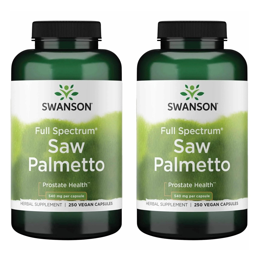 Swanson Saw Palmetto - Suplimentul de plante Promovarea masculin Prostata de sănătate de sprijin - Suplimentul natural al părului și asistență de sănătate urinară (540 mg 250 capsule) (2 ambalaj)