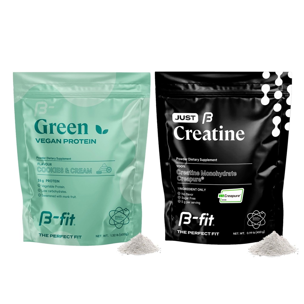 B-FIT B Proteină Vegană + doar Creatină - Pudră de proteine de mazăre 600g - Shake de proteine pe bază de plante - Creatină pulbere monohidrată - Creature - 90 Servings - 450 g