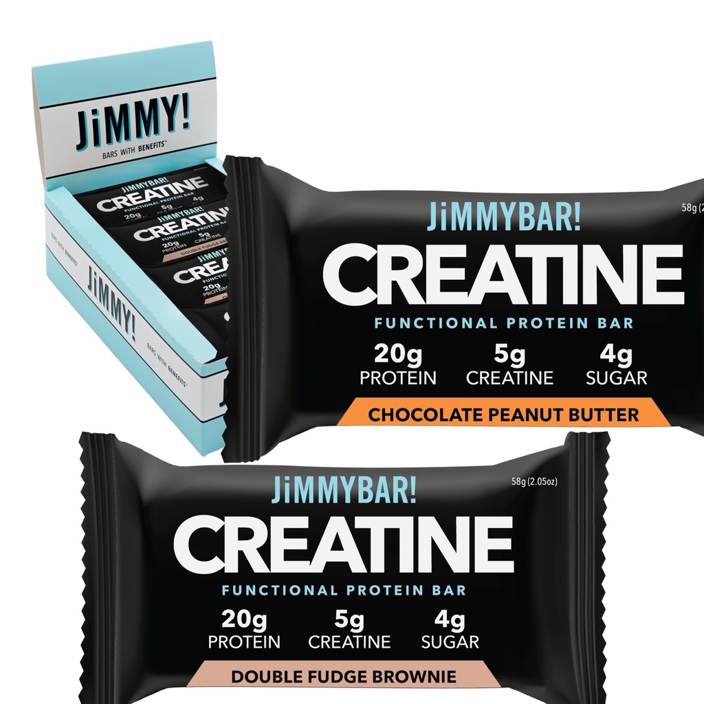 Jimmybar! Bar de proteine Creatine - 5g de Creatină Monohidrat + 20g Proteine - Snack de proteine ridicate - Sprijină creștere musculară, Putere și recuperare - Real Food Energy Bar pentru sportivi 