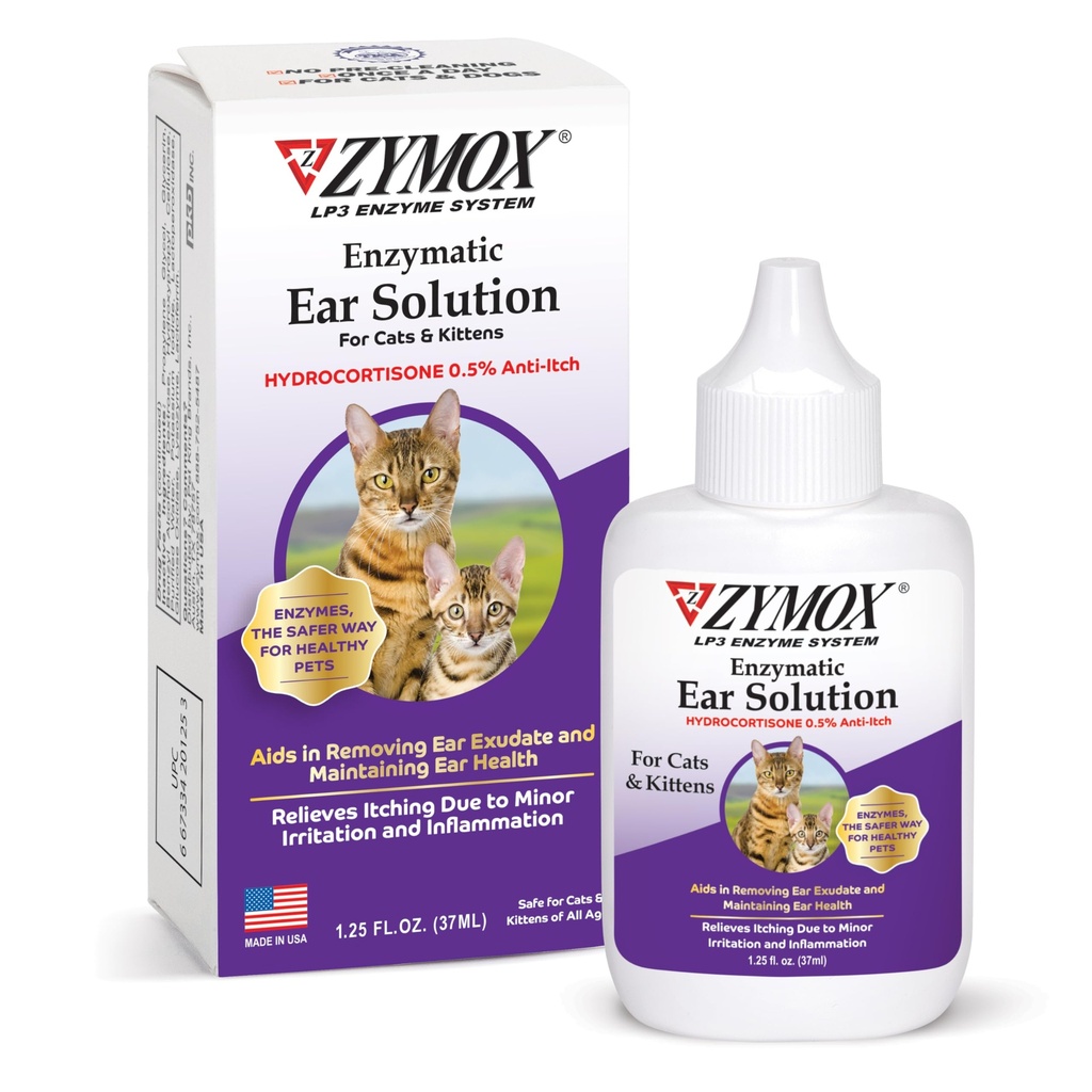 Zymox Enzymatic Ear Solution cu 0,5% Hidrocortizon pentru pisici & pisoi, 1,25 oz.