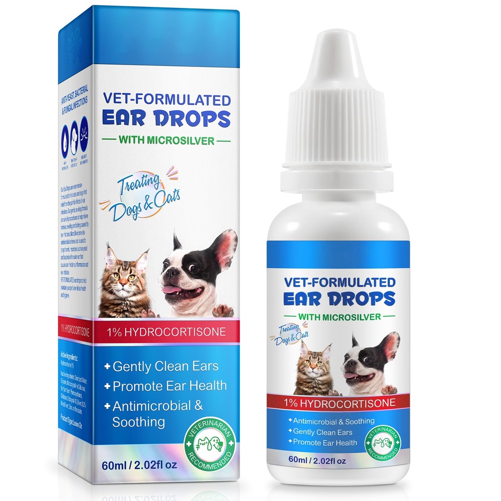 Tratamentul infectiei urechii picături pentru câini și pisici, cu 1% Hydrocortizon Soothing Dog Infecție ureică, mâncărime ureche-Trateaza infectii ale urechii pentru câini și pisici - 2 fl oz