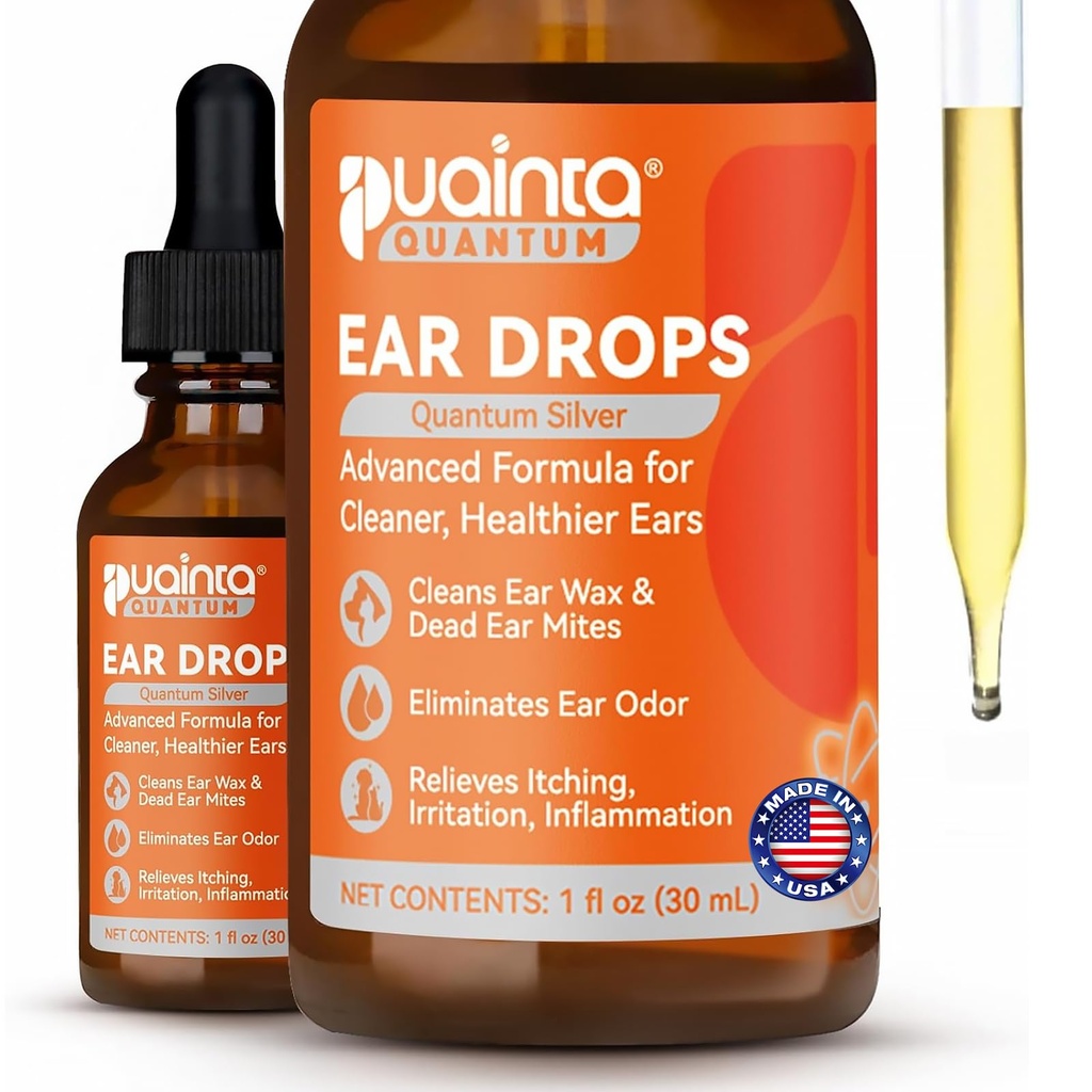PUAINTA Dog Ear Cleaner, Natural Dog Picături ureche și tratamentul infecției, Quantum Silver Dog Soluție de curățare ureche pentru mâncărime, Iritație & Wax Build-Up, 1oz