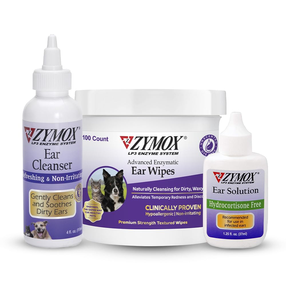 Zymox Urechi enzimatice, Ureche curata, Soluție de ureche fără hidrocortizon pentru câini și pisici - Bundle produs - pentru murdare, Waxy, Urechi mirositoare și la Soothe Infecții ale urechii
