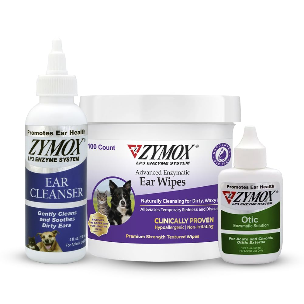 PET KING BRANDS ZYMOX Şerveţele enzimatice pentru urechi, cleanser pentru urechi, soluţie ureche & Otic pentru câini şi pisici - Bundle produs - pentru murdare, Waxy, urechi mirositoare şi pentru a Soothe Infecţii ale urechii, 100 ct, 4 oz şi 1,25 oz