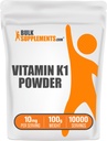 BulkSupplements.com Vitamina K1 pulbere - Vitamina K1 Supliment pentru suport de sănătate osoasă și cardiacă - Gluten gratuit, 10mg per Serving, 100g (3.5 oz) (Pachet de 1)