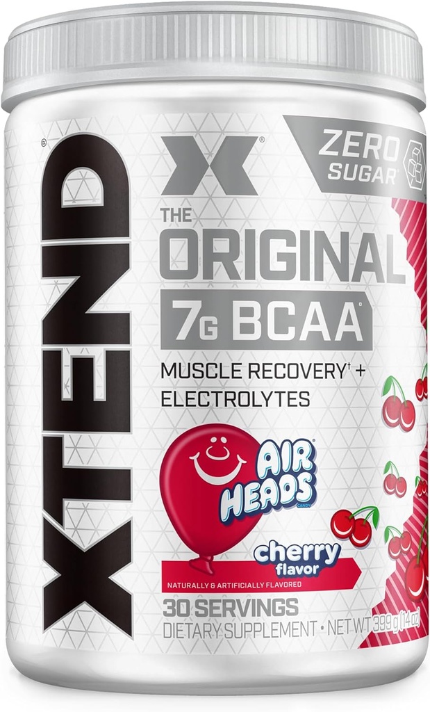 Xtend Original BCAA Powder Airheads Candy Flavor, 7g BCAA and 2.5g L-Glutamine, Sugar Free Post Workout Muscle Recovery Drink with Amino Acids for Men & Women, 30 Servings