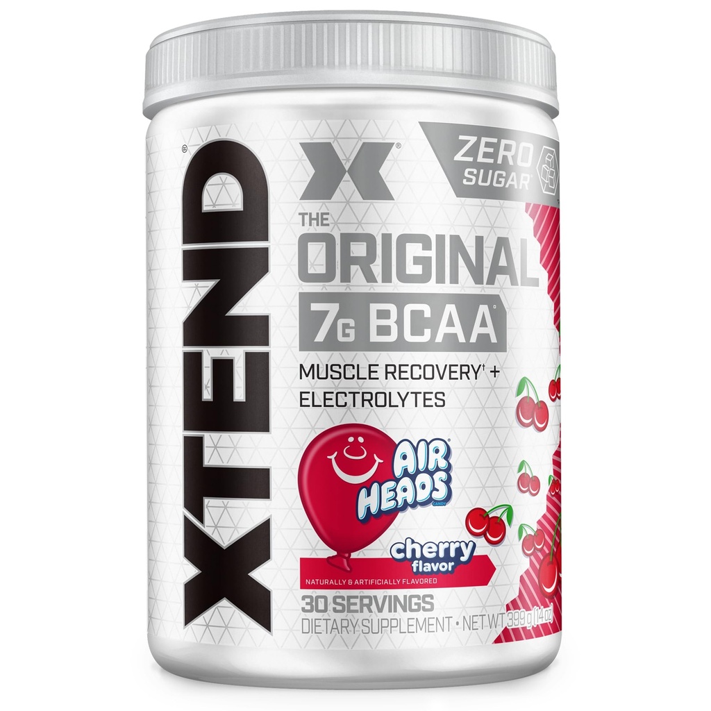 Xtend Original BCAA Powder, 7g BCAAs și 2,5g L-glutamină pentru recuperare musculară Hidratare și Lean Muscle, Sugar Free Intra și Post Workout Bea cu Electrolytes, Cherry Airheads, 30 Servings