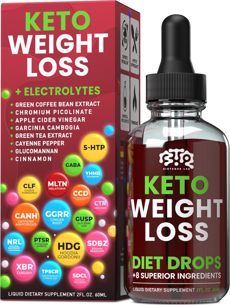 Keto pierdere în greutate Dieta picături, Apetit natural Suppressant, Fat Burner pentru femei și bărbați cu mere Cidru, Green Bean extract de cafea, Scorțișoară, Cayenne Pepper Booster metabolice