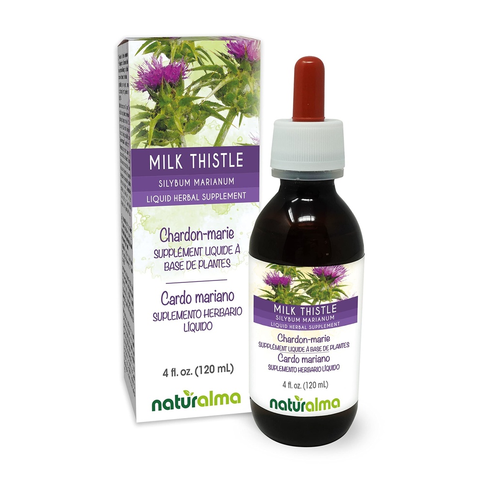 Naturalma Milk Thistle (Silybum marianum) Fructe și plante aromatice Tinctură fără alcool - 4 fl oz Extract lichid în picături - Supliment vegetal - Vegan