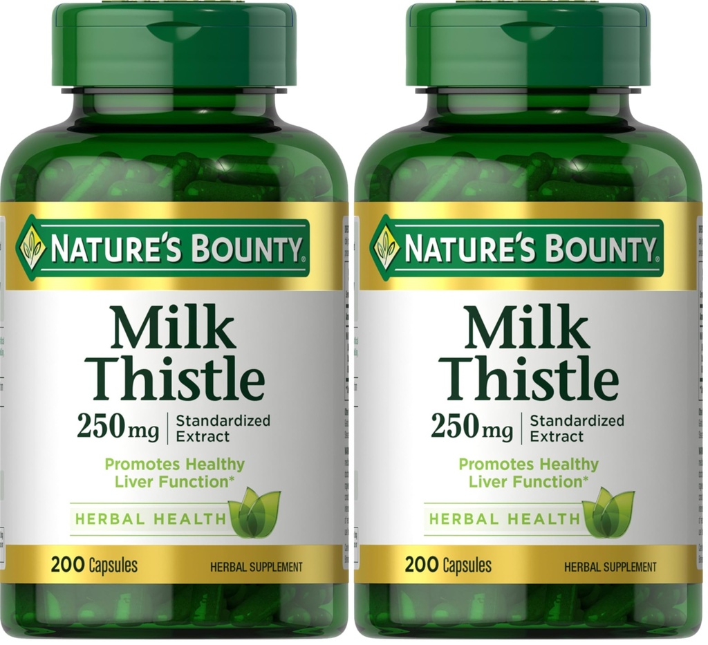 Natura Bounty Milk Thistle Capsule, tradiţional utilizate pentru sănătatea ficatului, Herbal Supplement, 250 mg per Serving, 200 Conte (Pachet de 2)