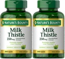 Natura Bounty Milk Thistle Capsule, tradiţional utilizate pentru sănătatea ficatului, Herbal Supplement, 250 mg per Serving, 200 Conte (Pachet de 2)