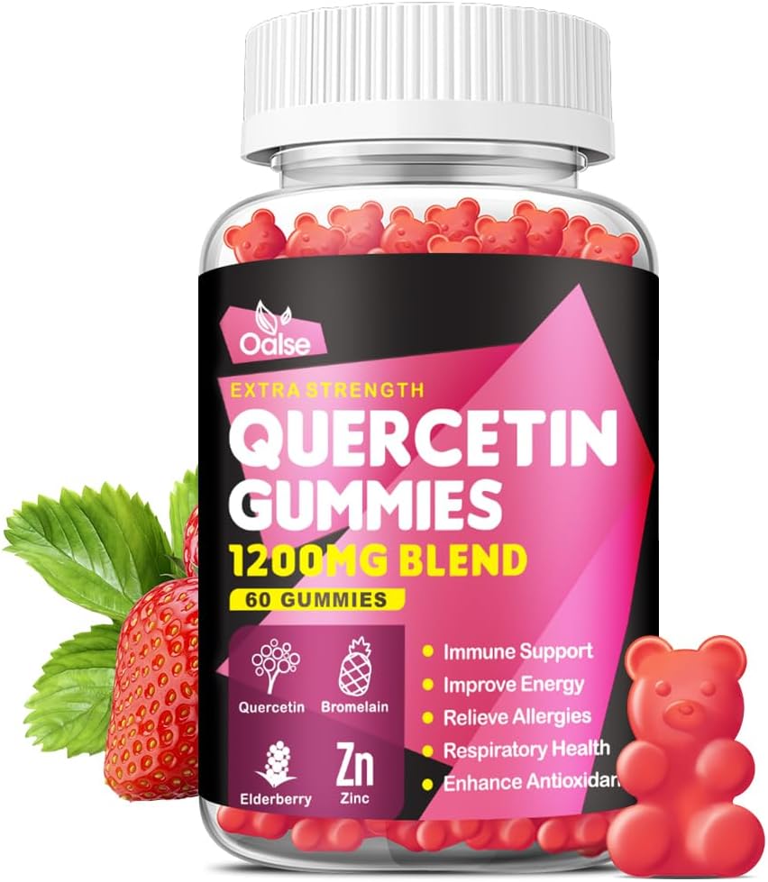 Quercetin Gummies 1200mg - Quercetin cu vitamina C și zinc, Bromelain, Elderberry, Vitamina D3 - Querbetin Suplimente pentru copii și adulți Imunitatea și sprijinul pentru alergii