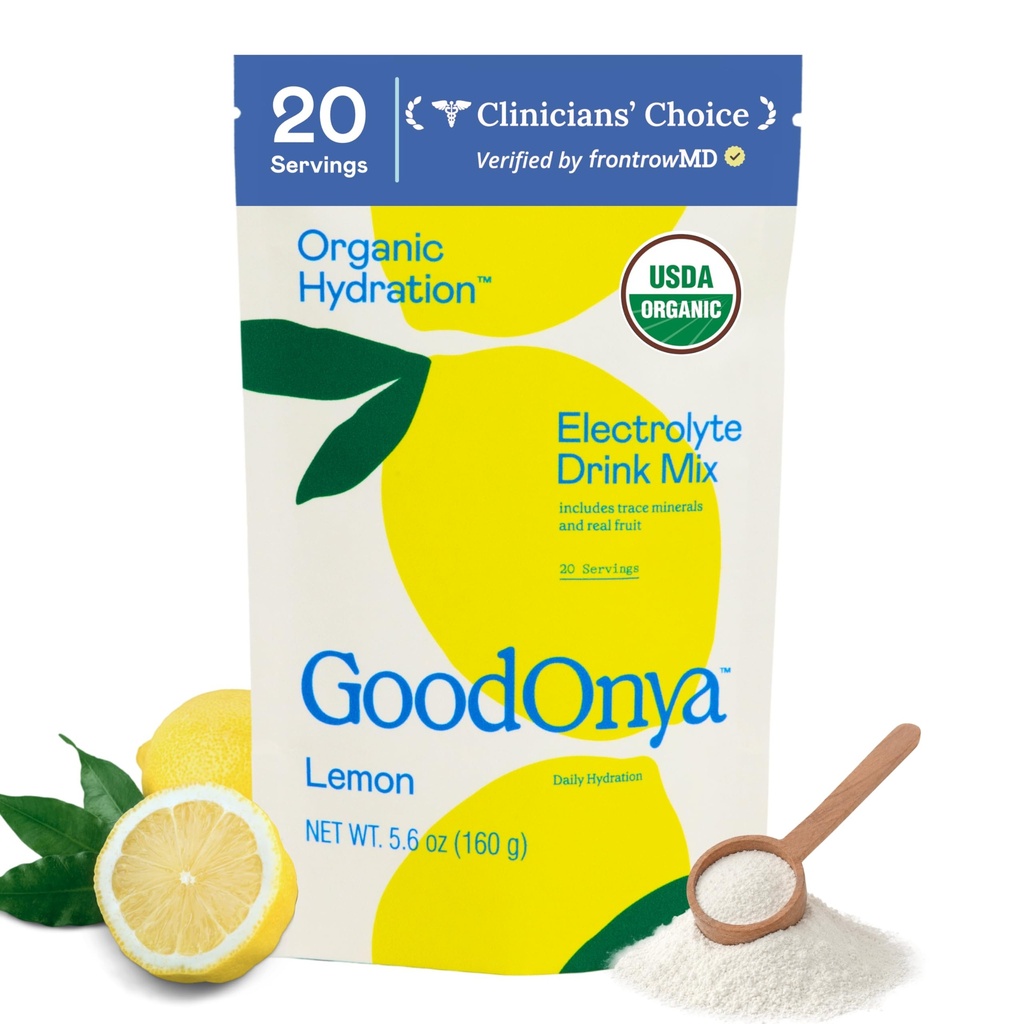 Goodonya Organic Hydration Electrolyte Drink Mix, Certified Organic Hydration Powder, Non-GMO, Biocontrolate Glyphosate Free, Low Sugar, Lemonade Flavor, No Artificial Flavors, 20 Servings
