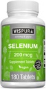 Seleniu 200 mcg Supliment, 180 Vegan tablete pentru sistemul imunitar, tiroidă, prostată și Heart Health*, Organic, Natural & Gluten gratuit Trace Minerale fără aditivi