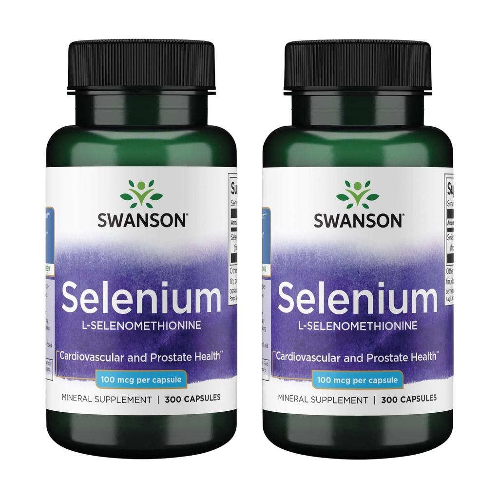 Swanson Seleniu (L-Selenometionină) - Supliment vegetal Promovarea Heart Health & Prostate Health - Poate sprijini sistemul imunitar și sănătatea tiroidiană - (300 capsule, 100mcg Fiecare) (2 ambalaj)