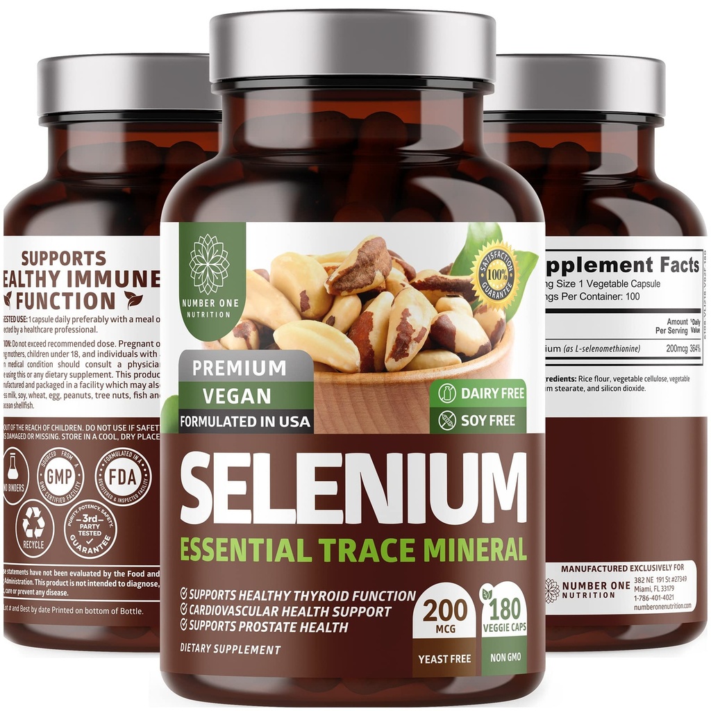 N1N Seleniu pur Premium 200MCG, Absorbţie maximă] Trace Mineral esenţial pentru a susţine imunitatea şi funcţia prostată, 180 Veg Caps
