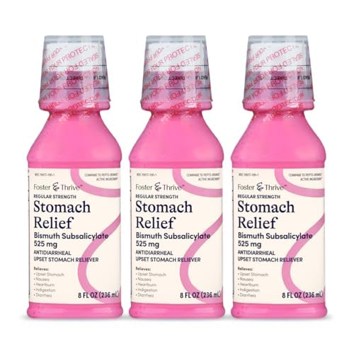 Foster & Thrive Stomac Relief lichid pentru greaţă, arsuri la stomac, indigestie, stomac supărat, diaree - ajutor rapid pentru 5 Simptome, Antidiareeală, Bismut Subsalicilat 525 mg, Original, 8 oz (Pachet de 3)