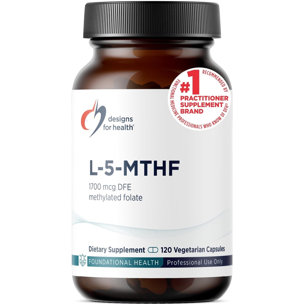 Design-uri pentru sănătate L 5-MTHF - Quatrefolic L Metilfolat Supliment 1mg (1700mcg DFE) - Metilat Folat Supliment pentru femei si barbati - Sustine metilare - non-GMO, gluten gratuit (120 capsule)