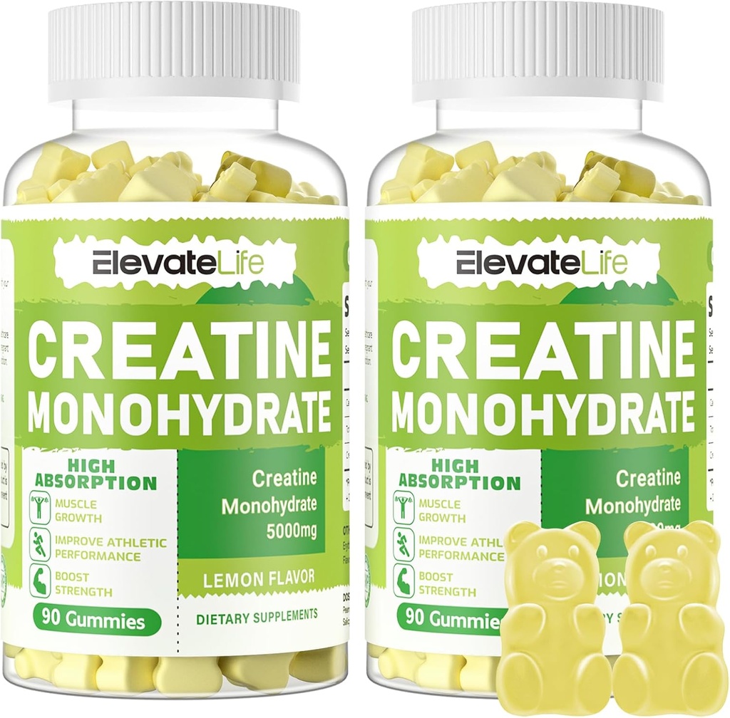 LiftLife Creatină Monohidrat Gummies 5g pentru bărbați Femei - Sugar Free Chembable Supplement. 180 Gummie Lemon