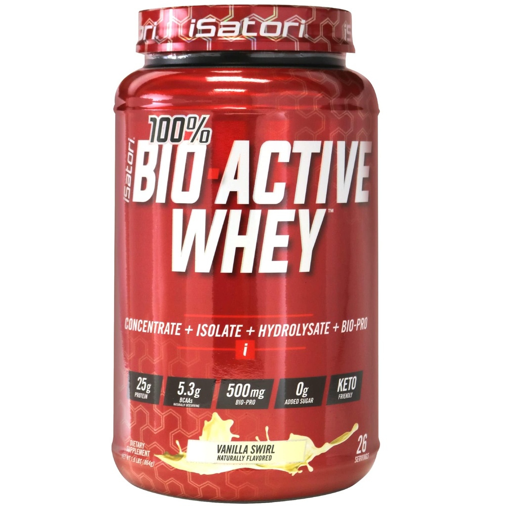 iSatori 100% Bio-Active Whey Proteine Powder, crestere musculara & recuperare cu Whey Izolat, Hidrolysat, Concentrat, BCAAs & Colostrum Peptide, 25g de proteine per servire - Vanilla Swirl (26 Servings)