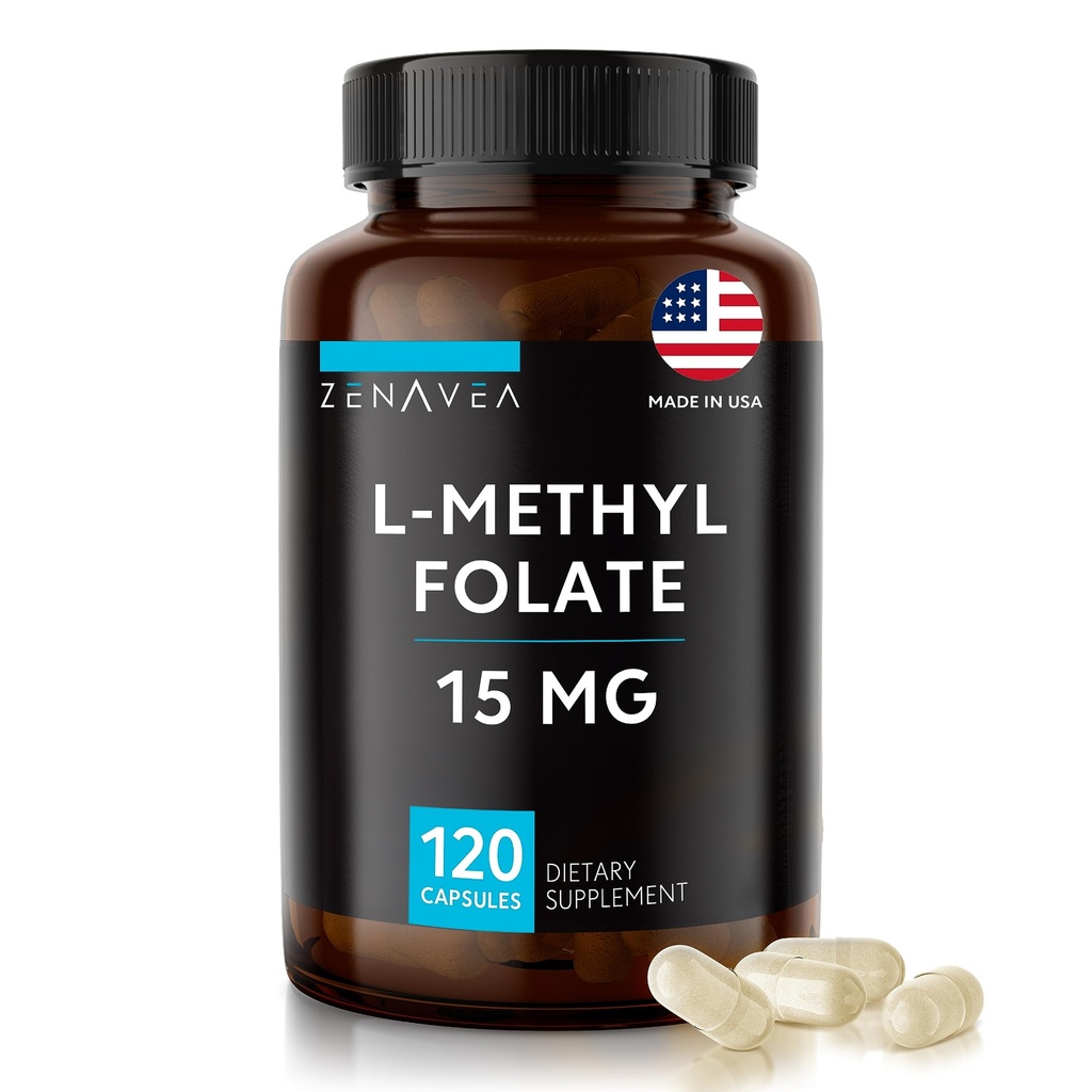 L-Metilfolat 15mg - L Metil Folat Supliment, 5-MTHF pentru deficit de acid folic - Absorbţie maximă şi potenţă - l-metilfolat 15 mg - metilfolat 15 mg - 120 capsule Vegane, fără gluten non-GMO