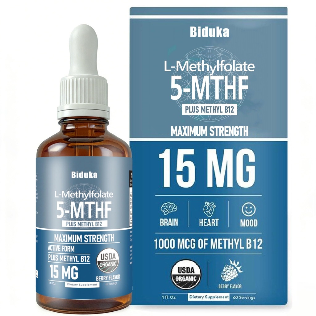 L-metilfolat organic 15 mg + metil B12 1000mcg picături lichide-60 Servings