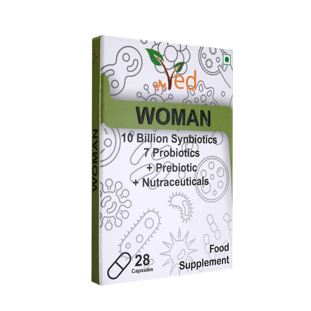 Probiotice Ved Woman și prebiotice - 10 miliarde CFU - 20 culturi bacteriene vii - 28 Capsule probiotice pentru femei- Lactobacillus crispatus, Silicon Dioxid.