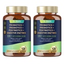 Totaria (2 ambalaje) 5-in-1 Prebiotic probiotic și postbiotic pentru bărbați, 60 Miliarde CFU 24 Strains w/Enzime digestive, Elm alunecos, sanatate completa zilnica, suport digestiv si imun