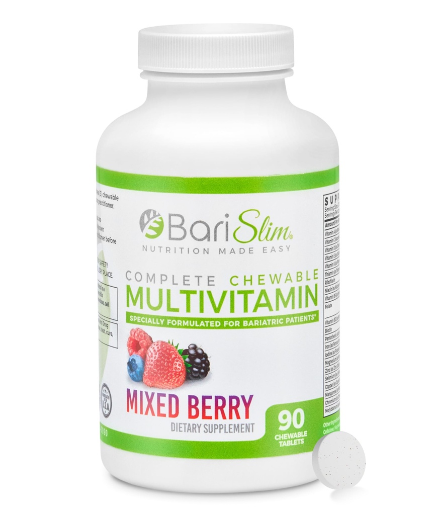 BariSlim complete comprimate bariatrice masticabile Multivitamine - 45 mg de fier - Vitamină bariatrică & Supliment pentru chirurgie post-bariatrică, inclusiv bypass gastric şi mânecă gastrică