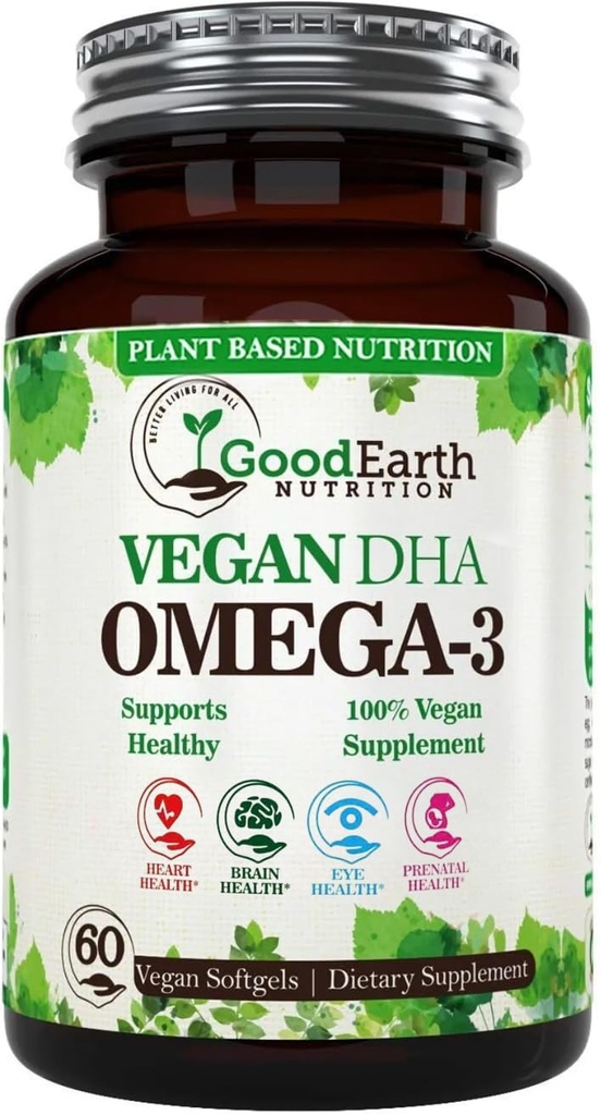 Ulei de alge - Vegan DHA Omega 3 Suplimente de ulei de pește - Brain Booster, Supplement & Vitamina prenatală -Providees Healthy Heart & Immune - Burpless Algae Supliment - 60 Mini Fish Softgels