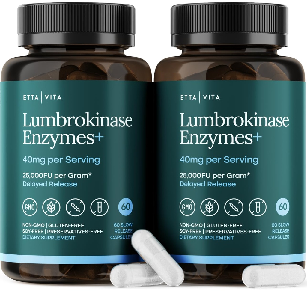 Potent Lumbrokinaza Supliment (120 Servings) 40mg/Serving (Max Activitate - 800.000 Unităţi) - Lumbrokinaza Enzymes Capsule pentru Suport Energetic, Digestie, Cognition & Gut Health - Similar cu Nattokinaza