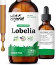 Wild & Organic Lobelia Tincture - Herbal Lung Cleanse și dezintoxicare - Liquid Lobelia Extract Supliment - Vegan, Sugar & Alcohol-Free Herb Drops - 2 fl oz