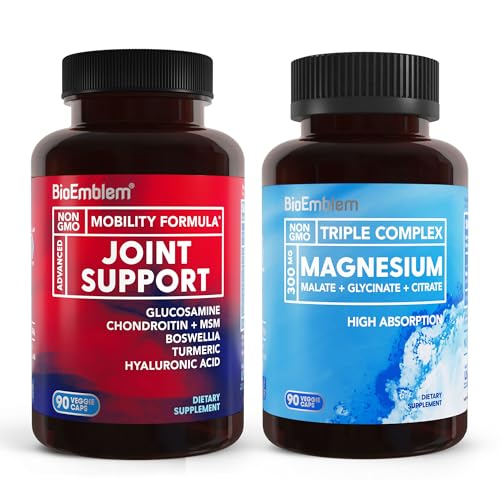 BioEmblem Triple Magneziu Complex și sprijin comun pentru îmbunătățirea sănătății comune, Vegan, Non-GMO
