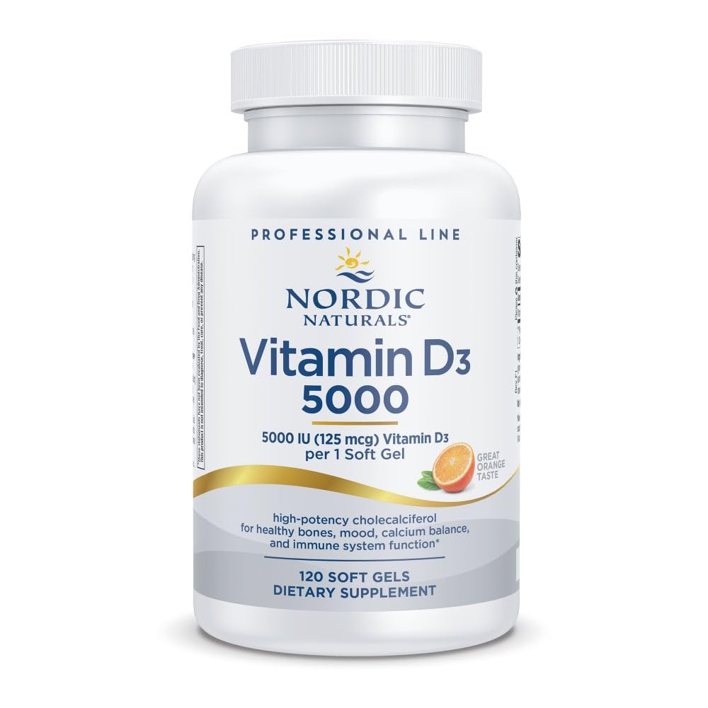 Natural Nordics Pro Vitamina D3 5000, Orange - 120 Mini Geluri Soft - 5000 UI Vitamina D3 - Sprijină Oase sănătoase, Mood & Funcţia sistemului imunitar - Non-GMO - 120 Serviri