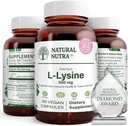 Natural Nutra L L L Lysine HCl, Promoveaza sanatatea si cresterea oaselor, Sprijinirea sanatatii pielii, Imbunatatirea absorbtiei vitaminei C, Ajuta Colagen construit, Imbunatatirea absorbtiei calciului, Non-GMO, Vegan, 500 mg, 50 capsule.