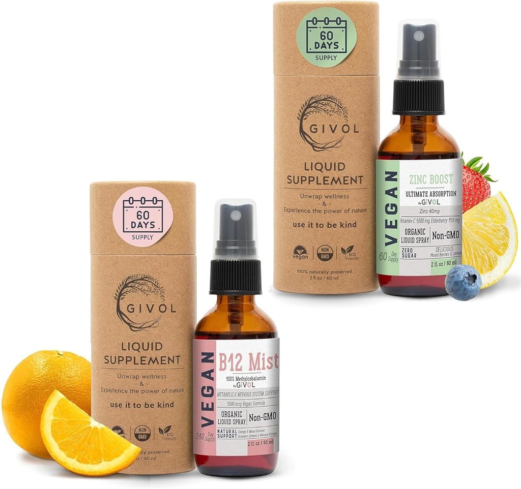 Organic Vegan Vitamina B12 supliment lichid Mist pentru absorbţie rapidă 5000mcg metilcobalamină şi ZINC Boost Mist 40mg (Extra Putere) - Zahăr gratuit cu VIT C şi extract de Elderberry - non-GMO
