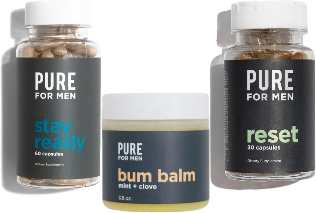 Pure pentru barbati Fibră gata (120 Conte), Bum Balm & Reset (30 Count) Bundle