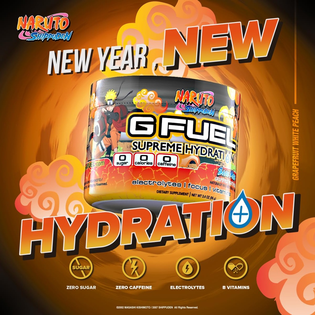 G Naruto salvie de combustibil hidratare supremă, electrolit pulbere amestec pentru energie și focalizare, zahăr și cafeina supliment gratuit cu vitamine esențiale și minerale, grapefruit albPeach aroma, 3.3 oz - 30 Serviri