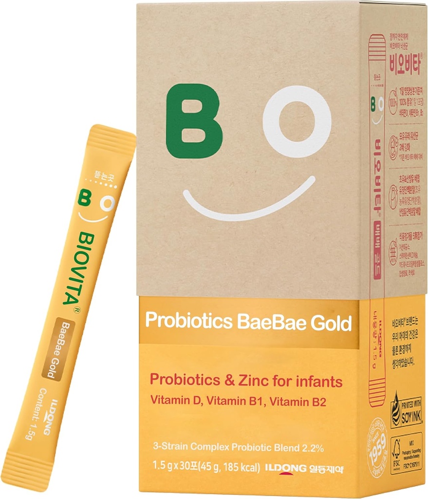 Baby Probiotics Powder (30 Sticks, 30 Days) - Suport Sistem imunitar sănătos și digestiv, Supliment pentru sugari și sugari. Vitamina B, vitamina D, zinc
