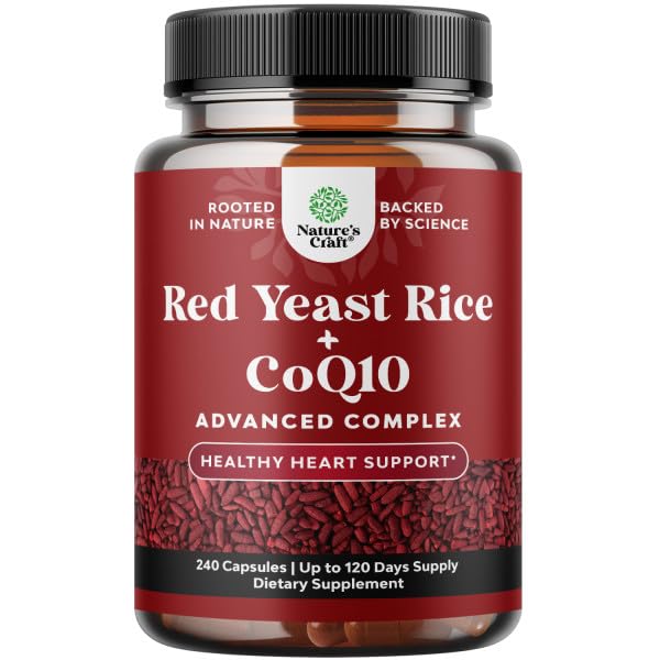 Red Yeast Rice cu supliment CoQ10 - Advanced Healthy Heart & Healthy Cholesterol Levels Formula pentru bărbați și femei - extra Putere Capsule cu Red Yeast Rice 1200 mg capsule cu CoQ10-240 Număr