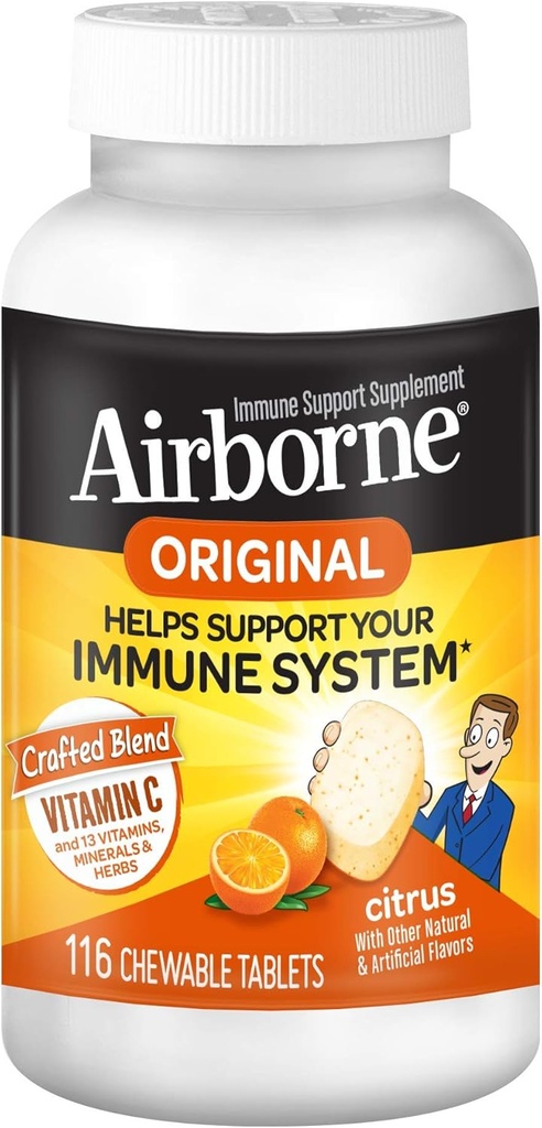 Aeroborne 1000mg vitamina C + Zinc supliment de suport imunitar tablete masticabile, Citrus aroma cu antioxidanti puternice vitamine A C & E, 116 comprimate masticabile (3 ambalaj)